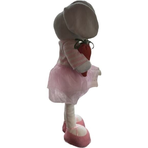 16" Plush Easter Bunny Decor Pink Tulle Skirt & Striped Sweater Holding Carrot - Picture 4 of 6